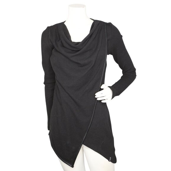 Marc New York Performance Cowl-Neck Waffle-Knit Black Tunic Top Asymmetrical - Picture 10 of 10